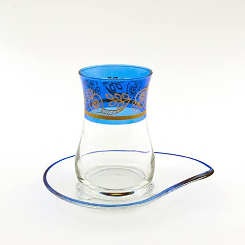 Verres à café ou à thé avec ces soucoupes Hassen Bleu 10 cl x 6 - Coffret