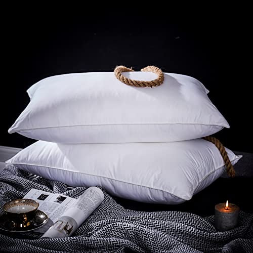 Qomfy 2pk Pair Pillow GOOSE Feather Down Continental TC600 Hypoallergenic White Cushions Square Insert Luxury Deluxe Best Hotel Quality Super Soft Warm & Cosy Anti Allergy Computer Self-fabric