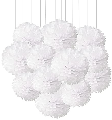 Ainmto 12 Stück Weiß Seidenpapier Pompons Dekoration für Geburtstag, Hochzeit