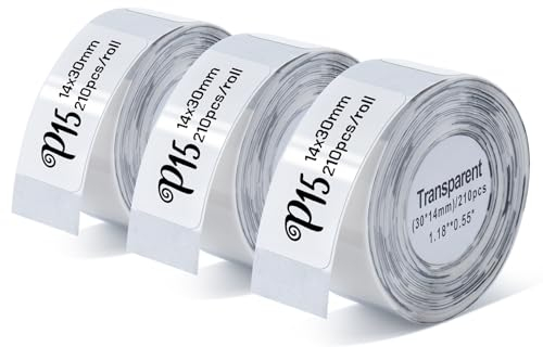 Pristar P15 Thermoband, 3 Rollen 14mm x 30mm, Transparent, 210 Etiketten/Rolle, Kompatibel mit P15 Etikettendrucker