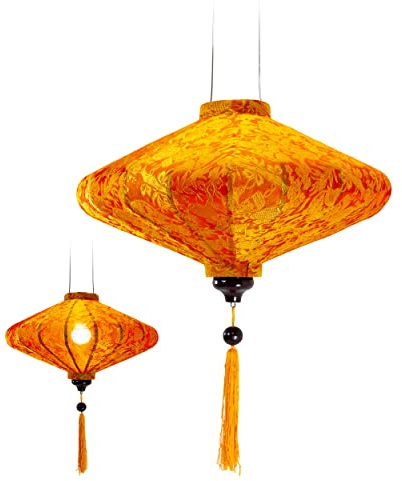 Traditioneller asiatischer Lampion aus Seide, Orange, P, Durchmesser 39 cm – Laterne von Hoi An aus Stoff, Bambus und Holz, handgefertigt – Dekoration von Asien und Handwerk aus Vietnam (P20-O)