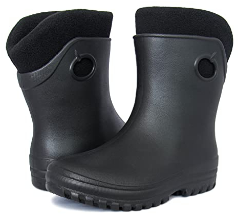 FortMen Federleichte EVA Gefütterte Gummistiefel Damen Thermo 36-41 halbhohe warme Winter Herbst Frühling Stiefel mit Futter Regenschuhe (Schwarz, 41)