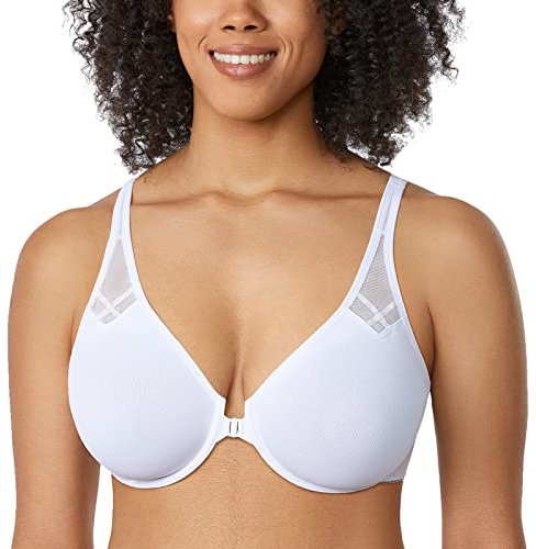 Delimira Women's Front Fastening Bras Underwire Unlined Racerback Plus Size Bra White 42B