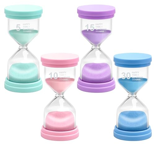 Set di clessidra, 4 clessidre colorate per bambini, con timer 5/10/15/30 minuti, timer per uova, per bambini, per insegnanti, casa, ufficio, casa dekov