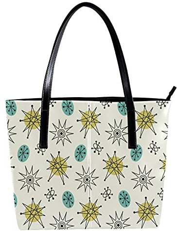 Schultertasche, leicht, lässig, Schultasche, Lehrertasche, Handtasche, Geldbörse, Mitte des Jahrhunderts, geometrisches Muster, Gelb / Blau, Mehrfarbig