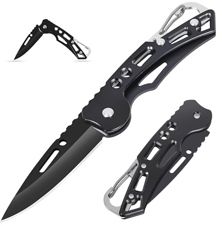Aoelgoo 2 pezzi Coltello tascabile, Coltello pieghevole, portachiavi mini coltello, coltello EDC per il campeggio all'aperto (nero)