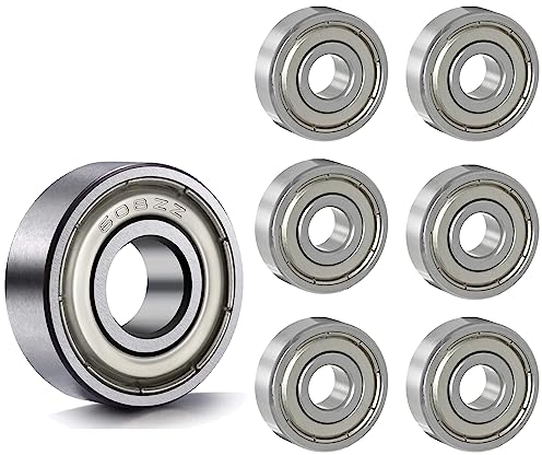 6 Stück 608 ZZ Kugellager, 8mm x 22mm x 7mm, Metall Double Shielded Miniatur Rillenkugellager für Skateboard, Roller, Inline Skates, Geeignet für ABEC-Lager