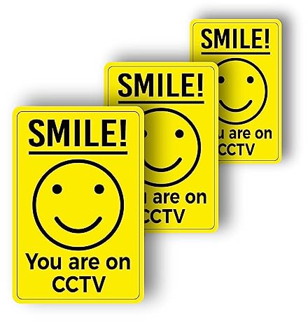 Smile You're on Camera Sign Vinyl Stickers - Pack of 3 Smile Your on CCTV Sign to Warn/Notify Visitors or Clients as per GDPR