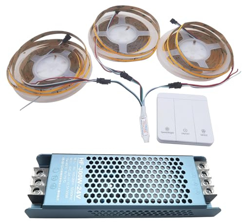 Vrabocry 15M WS2811 COB Laufendes Wasser Fließendes Pferderennen, das Kaltes Weiß LED Streifen Licht Pixel Band DC24V 360LEDs/m verfolgt mit RF Controller 24V Netzteil