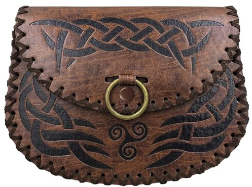 HiiFeuer Wikinger geprägte Gürteltasche, Vintage Mittelalter Kunstleder Seitentasche Mittelalter Tragbare Gürteltasche für LARP Ren Faire