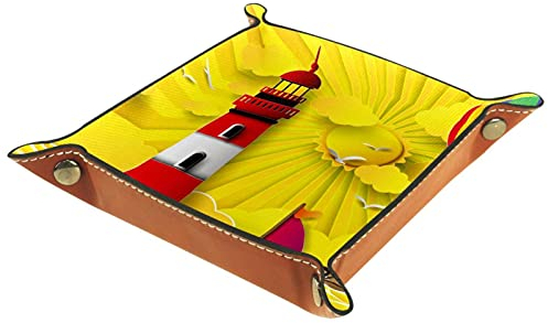 suojapuku Ledertablett,Leder Cartoon Meer Segelboot Leuchtturm Tablett,Taschenleerer Tablett für Aufbewahrungsschlüssel-Münzen-Schmuckuhr