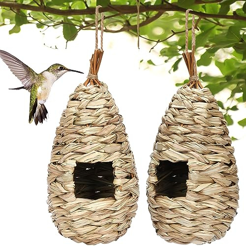 2 Pezzi Casetta per Uccellini, Nido Artificiale da Esterno per Uccelli Selvatici, Fatto a Mano, Adatto per Piccoli Uccelli Come Colibrì (Oval)
