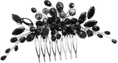 DRESSOOS Braut-seitenkamm Schwarzer Braut Haarkamm Strass-blumen-kopfschmuck Haarkamm für Hochzeit Haarschmuck Haarseitenkamm Strasssteine Kristallplatte Metall für Damen