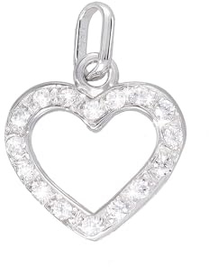 forme di Lucchetta - 14K Weißgold Herz-Anhänger mit funkelnden Zirkonia | Goldanhänger Damen Mädchen 585 Echtgold | für Kette (bis zu 4 mm) | hergestellt in Italien