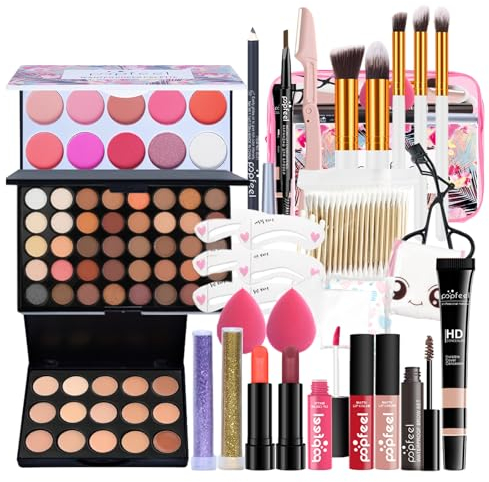 Alles in Einem Make-Up-Set mit Lidschatten Palette Lippenstift Concealer, 28 Stück All in One Make up Geschenkset, Kosmetik Schmink Starter Kit mit Kosmetiktasche für Teenager-Mädchen Frauen