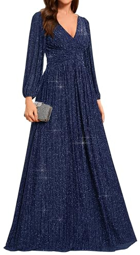 Ever-Pretty Damen Glitzer Lange Ärmel Übergröße Formelle Kleider für kurvige Frauen Winter Neujahr Kleid