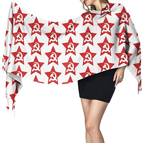 NLWQEKV Sciarpa invernale da donna comunista URSS martello falce e stella Sciarpa in cashmere con scialle morbida e calda Sciarpa con frange