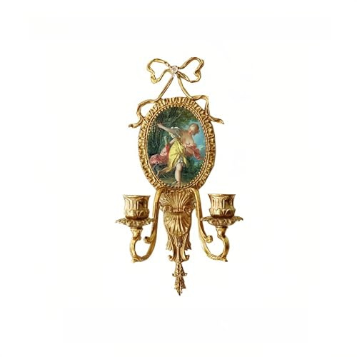 Hemivita Gold Messing Wandkerzenhalter, Kerzenleuchter, Antiker Robuster Kerzenhalter, Wanddekoration, für Wohnzimmer, Esszimmer, Schlafzimmer, Eingangsbereich (Gold 3)