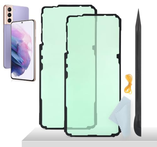 YHX-OU 6,2 tum batterilucka, vattentät film, självhäftande film för Samsung Galaxy S21 5G, batterilucka, tätning, lim, självhäftande [2 stycken] + kofot + gummiband + displayputsduk