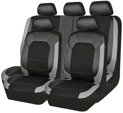 KLUFO Auto Leder Sitzbezüge Sets für Skoda Fabia Mk3 (NJ) 2014 2015 2016 2017 2018 2019 2020 2021, Auto Sitzschoner Wasserdichter VerschleißFest Atmungsaktiv Zubehör,Grey