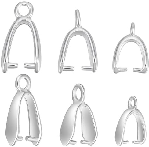 Beebeecraft 30Pcs 3 Sizes Pendant Pinch Bails 925 Sterling Silver Plated