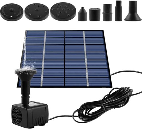 Fontaine à énergie solaire | Pompe à eau flottante pour oiseaux | 6 buses pompes de jardin accessoires pour bassins, piscine, extérieur, aquarium
