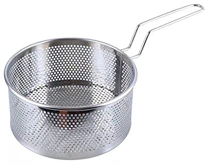 Colino per frittura, schiumarola per olio, cestello per frittura da cucina, colino rotondo, in acciaio inox, per patate, filtro a maglia fine, adatto per patatine fritte di tutti i giorni, ali di po