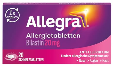 Allegra Allergie Tabletten| Schmelztabletten | 20 Stk | Antihistaminikum | Wirkstoff Bilastin | schnell und 24 Std wirksam bei Heuschnupfen, Tierhaarallergie, Hausstauballergie, Nesselsucht