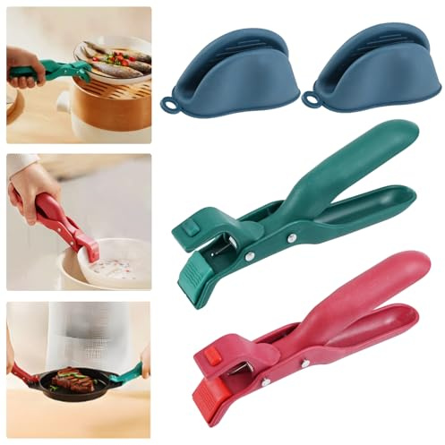 2 Stück Mehrzweck-Schüsselhalter-Clip & Ofenhandschuh Set für Mikrowelle | Mini Silikon Ofenhandschuhe, Wärmeisolierung Greifer Zange, Nylon Griff Pfannen Greifer, Hitzebeständig & Spülmaschinenfest