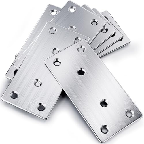YOOPIN 6 soportes planos para madera, 100 x 50 x 2 mm | Acero inoxidable, plateado. Placas de reparación y conectores de reparación para fijación de madera