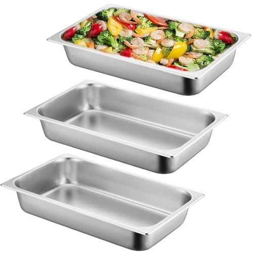 GBKDQQ Breading Bowls Set of 3, Stainless Steel Rectangular Gastronorm Containers, 32.5 x 17.5 x 6.5 cm, 2.4 Litre, Ideal for Meat, Fish, Vegetables