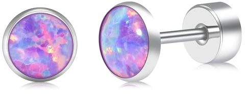 ZDE Titanium Flatback Ohrringe für Frauen Opal Lavendel Ohrstecker flach zurück Frauen Ohrringe hypoallergen Knorpel Flatback Ohrring Schmuck 3mm-5mm