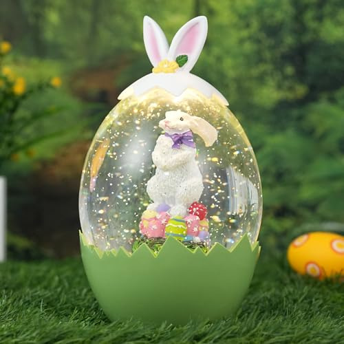 Osterhasen-Dekoration, Oster-Schneekugel mit 6-Stunden-Timer, beleuchtet Osterhase mit Ei, USB/batteriebetriebene Osterdekorationen für Zuhause, Frühlings-Heimdekoration für Büro, Party-Dekoration,