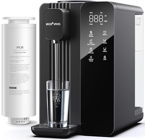 Ecoviva Filtro per acqua ad osmosi inversa, erogatore di acqua calda, filtro ad osmosi inversa a 7 livelli, 3:1 puro per scarico, TDS e monitoraggio della durata del filtro, purificatore d'acqua