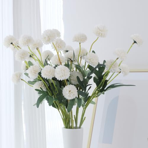 LVEFIT Flores falsas de tallo largo, flores de kiku artificiales a granel, flores de seda, mini arreglos florales de crisantemo, flores artificiales de crisantemo, mini flores falsas (beige, 10 flores