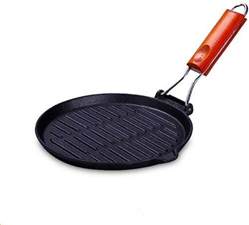 SJHDHDA Gusseisen -Rundgrill, Bratpfanne mit der Bratpfanne mit Klappgriff mit Ölkesseln für Steak oder Grill, 24 cm 9,45 Zoll Bratpfanne Wok Learned extensively