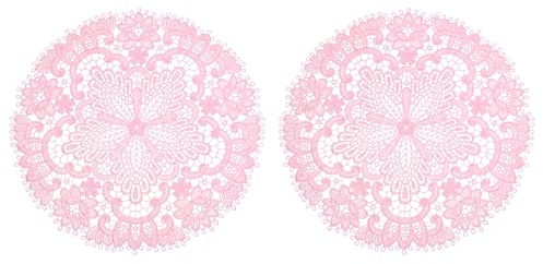 QUARKZMAN 2 Stück Retro Spitzenplatzsets, 10,6x10,6 Zoll Runde französische Häkeldeckchen Zentrale Hohle Blumen Vasenmatte Untersetzer für Esstisch Wohnkultur, Pink