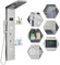 HARNART Duschpaneel Paneel mit Armatur 4 Wasserausgabemodi Gebürstet LED Duschpaneel mit ℃ Temperaturanzeige,Nebeldusche Massagedusche Wanneneinlauf Handbrause Toilettenartikel Produktregal