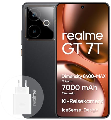 realme GT 7T Smartphone 5G 12+512 GB, chipset Dimensity 8400-MAX, batteria da 7000 mAh, Display da 6,78 1.5K 120Hz, fotocamera AI Travel Snap, IP69, IceSense Negro