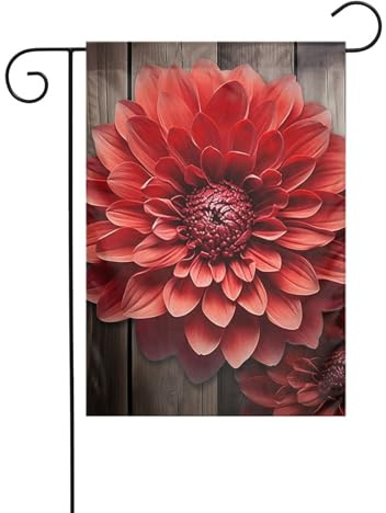 Drapeau de jardin en forme de dahlia rouge à fleurs - 30,5 x 45,7 cm - Double face - Vertical - Ne se décolore pas - Pour maison de ferme, cour, décoration extérieure