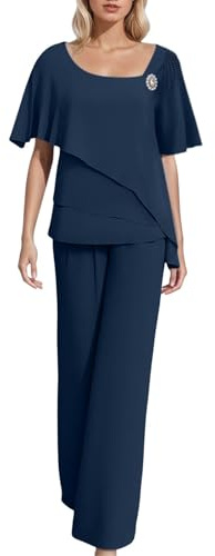 Vhersily Conjunto de 2 piezas para mujer, elegante, de gasa, camisa de manga corta y pantalones de 2 piezas, talla grande, para ceremonia, para ocio, entrenamiento, transpirable, para cóctel, fiestas