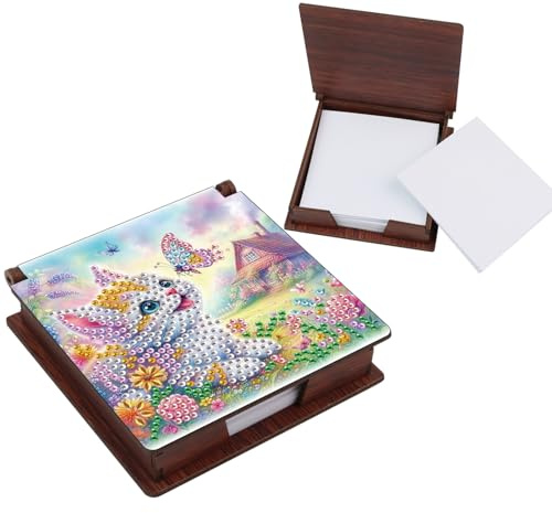 Boîte de rangement réutilisable en bois pour notes de diamant à faire soi-même, peinture diamant avec papier à message, boîte à notes, boîte à notes réutilisable, pour l'organisation de bureau de