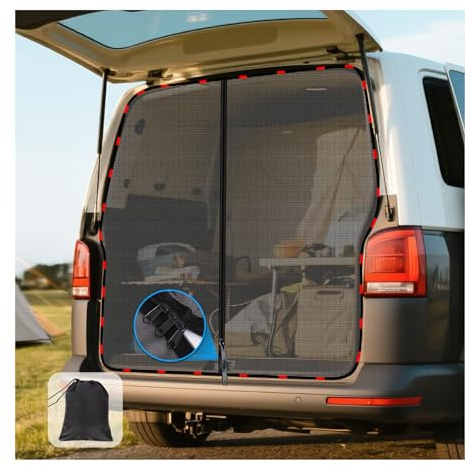 ZATOOTO Moskitonetz für VW T5 T6 Heckklappen, Fliegengitter Magnetisch | Insektenschutz, Reißverschluss, Schnelle Montage, Leichter Zugang, Einfache Aufbewahrung, VW Bus Camping Zubehör