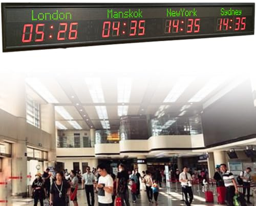 Orologio con Fusi Orari Mondiali, Orologio digitale con Fusi Orari Multipli, Orologio Mondiale a LED, Orologio con 3/4/5/6 Città, per Aziende Multinazionali, Hotel e Uffici,4City