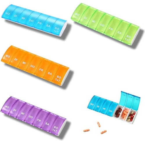 4er-Pack Tablettenbox 7 Tage,Pillendose 7 Tage Medikamententeiler,Vitamin Tablettenbox 7 Tage Klein,Pillen-Organizer,Medikamentenaufbewahrung Pillenbox 7 Tage,Geeignet FüR Die Aufbewahrung Tragbarer