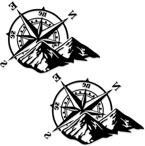 WUSJCOF Autocollants avec Motif de Boussole et Monde,Rose des Vents,Pack de 2 Pièces,Stickers Camping Car,Résistant à la Pluie et au Soleil,pour Voiture,Van (12 x 16,6 cm) (Noir)