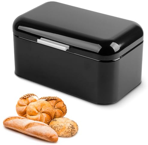 Hapivida Bread Bin, 30x18 x16cm Metal Bread Box with Lid Kitchen Storage Container Retro Iron Bread Bin for Kitchen Countertop, Loaves, Pastries (Black)