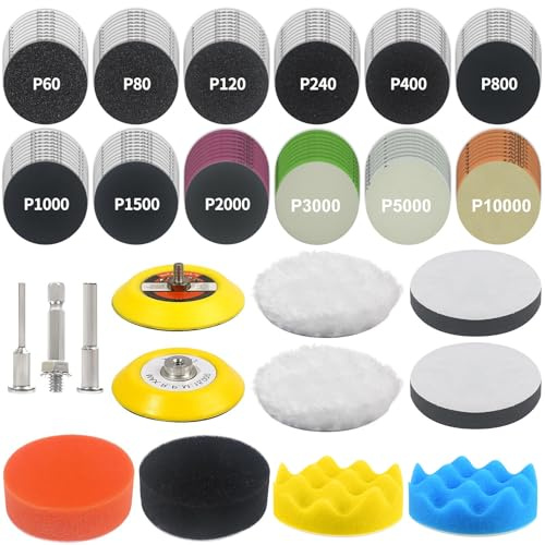 133 Stück Polieraufsatz Akkuschrauber Set, 75mm Schleifscheiben Polierschwamm & Rund Nassschleifpapier Polierpad Schleifscheiben Pad für Metall Holz Glas Polieren