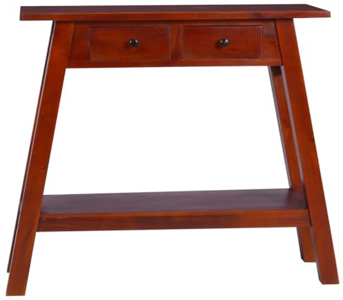 Qnhdfrt Massivholz Mahagoni Konsolentisch Beistelltisch Klassisches Braun 80-90x30x75 cm mit 2 Schubladen – Handgefertigt Robust für Wohnzimmer Flur mit Wandhalterung