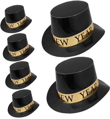 PENIKOKO 6 piezas Sombreros Negro y Dorado para Fiesta de Fin de Año Accesorios Decorativos para Celebración Gorras de Año